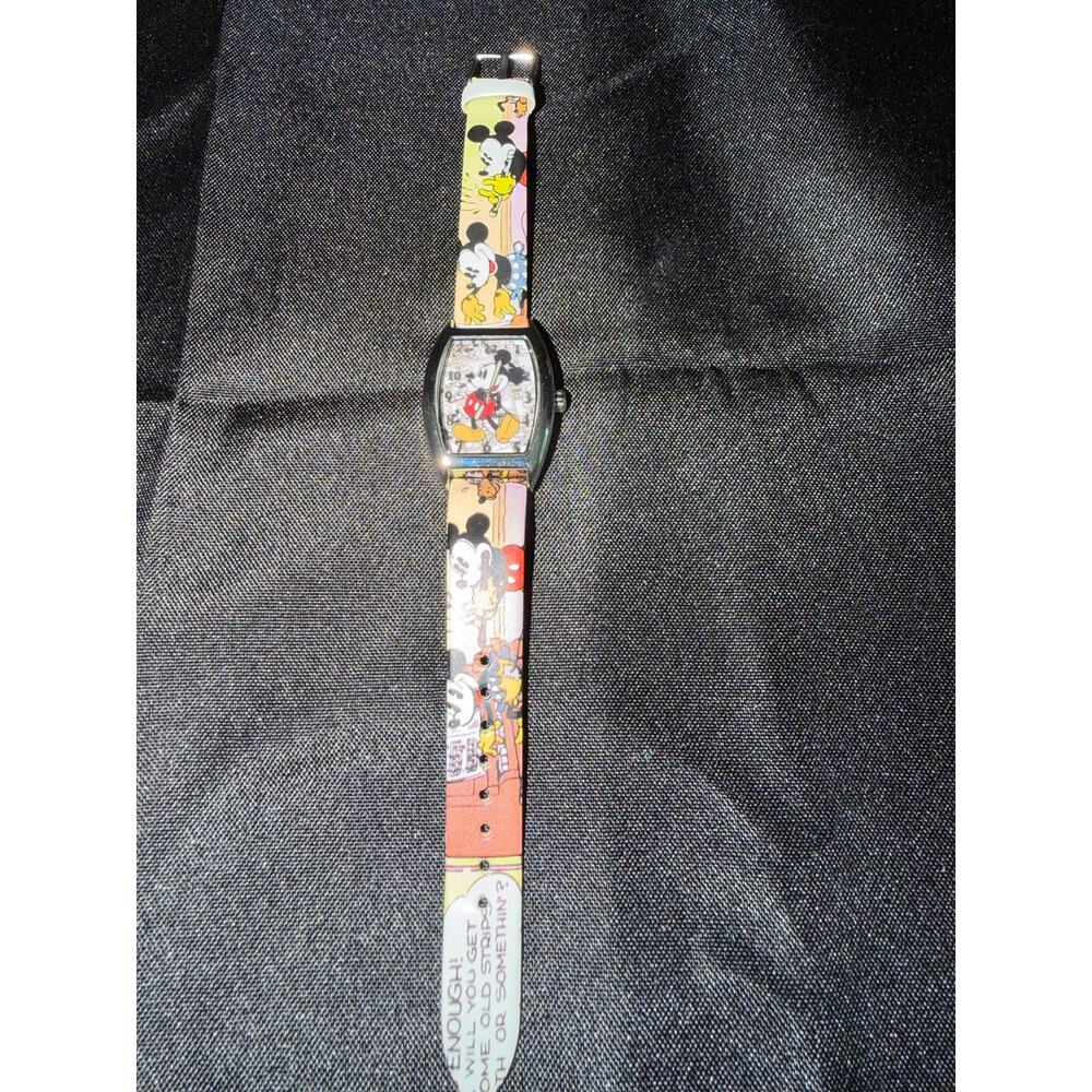 VTG Disney Mickey Mouse "Through the Years" Tonneau Watch comic strip dial& band - Picture 2 of 9